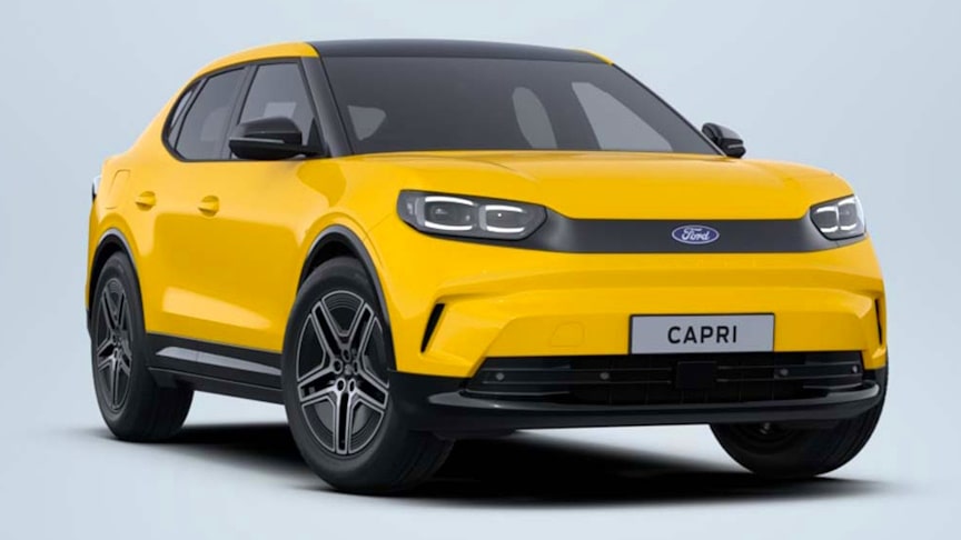 Nový elektrický Ford Capri 77 kWh AWD v živé žluté